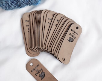 Custom Tags 2.75 X 0.75 Inch for Knits and Crochet, Faux Leather Labels for Handmade  Items, Leather Tags With Rivets, Tags for Knitted Hats 