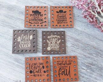 Fall Love Multi Design Pack Vegan Leather Patch Set of 6 - Beanie Patches - Handmade Craft Tags - Cozy & Tumbler Patches - Crochet - Knit