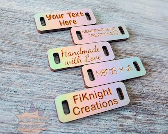 Small Holographic Custom Wooden Tags - 1.5x0.5 inch - Cozy Tags - Tags for Knitting and Crochet - Branding Tags - Amigurumi - Craft Tags