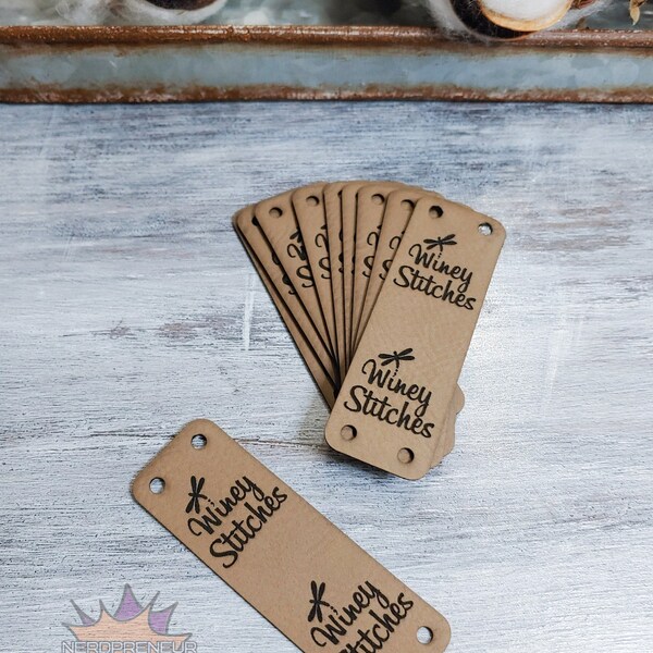 Sew-On Custom Logo Tags, Vegan Faux Leather, Fold Over Tags, Crafters Tags, Cozy Tags, Tags for Knitting or Crochet - Your Design or Logo