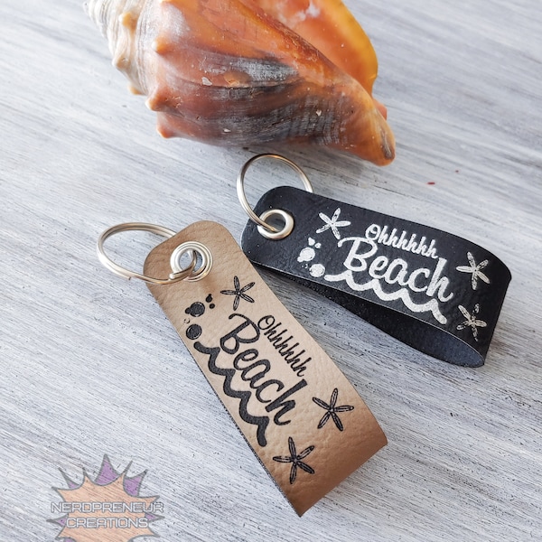 Oh Beach Vegan Faux Leather Keychain - Key Loop - Key Fob - Key Tag - Funny Summer Sayings - Double Sided - Gift