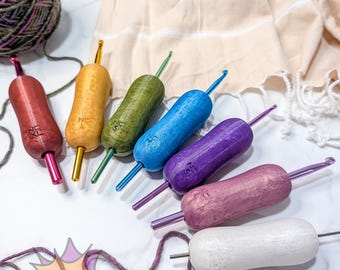 Lápiz de silicona intercambiable con agarre blando de la colección Gemstone para ganchillo - Agarre ergonómico - Mango de ganchillo - Aguja de ganchillo