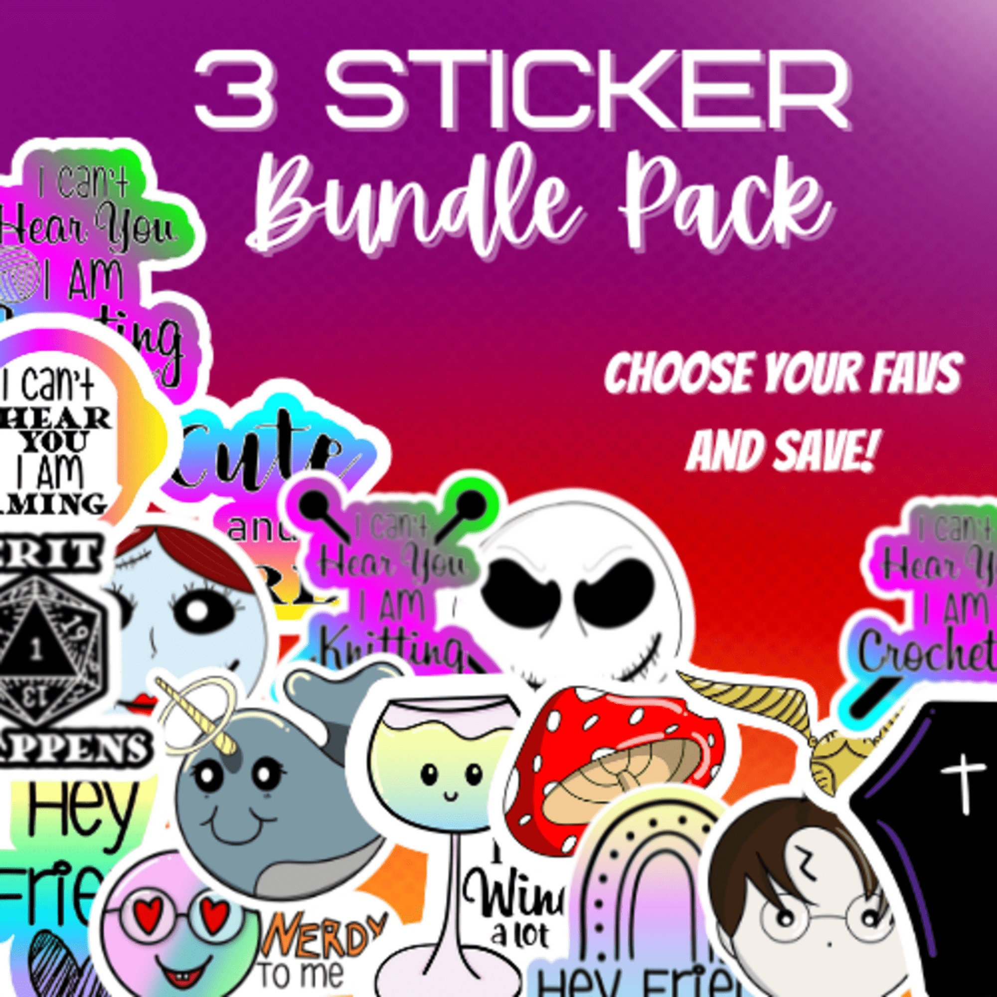3 Sticker Bundle Create Your Own Bundle Cute Glossy Decal for Water ...