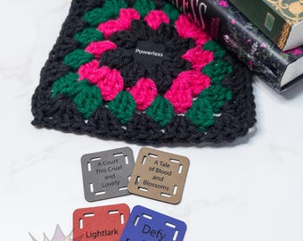 Bookish Granny Square Starter Tags | Faux Leather Round 1 Replacement for Crochet Squares | Book Title Tags | Crochet Accessories
