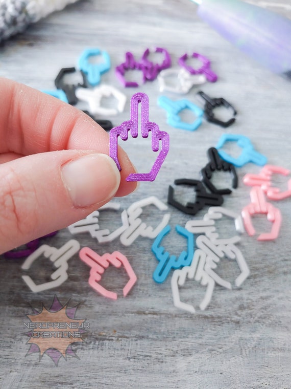 12 Pack Middle Finger Stitch Markers: 3D Printed Crochet Knitting Progress Keepers