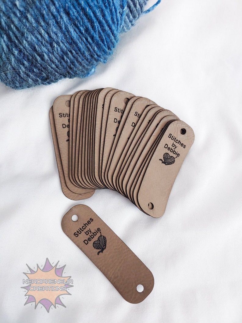 Custom Logo Rivet Tags, Vegan Faux Leather, Chicago Screw Fold Over Tags,  Cozy Tags, Tags for Knitting or Crochet - Your Design or Logo 