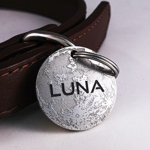 Luna Dog Tag, Moon Pet Tag for Dog and Cat, Space Dog Tag, Personalized Dog Tag, Planet Engraved Dog Name Tag