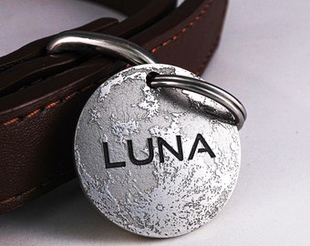 Luna Dog Tag, Moon Pet Tag for Dog and Cat, Space Dog Tag, Personalized Dog Tag, Planet Engraved Dog Name Tag