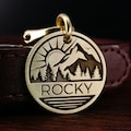 Personalized Brass Forest Dog Tag, Engraved Mountain, Sun, River Pet ID Tag, Cat Name Tag, Dog Collar Tag, Gift for Pet Lover product logo