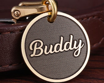 Personalized Dog Tag, Custom Brass Dog Tag Cat Tag, Horizontal Stripe Pet Tag, Engraved Dog Collar Tag, Dog Tag for Dogs, Simple Dog Tag