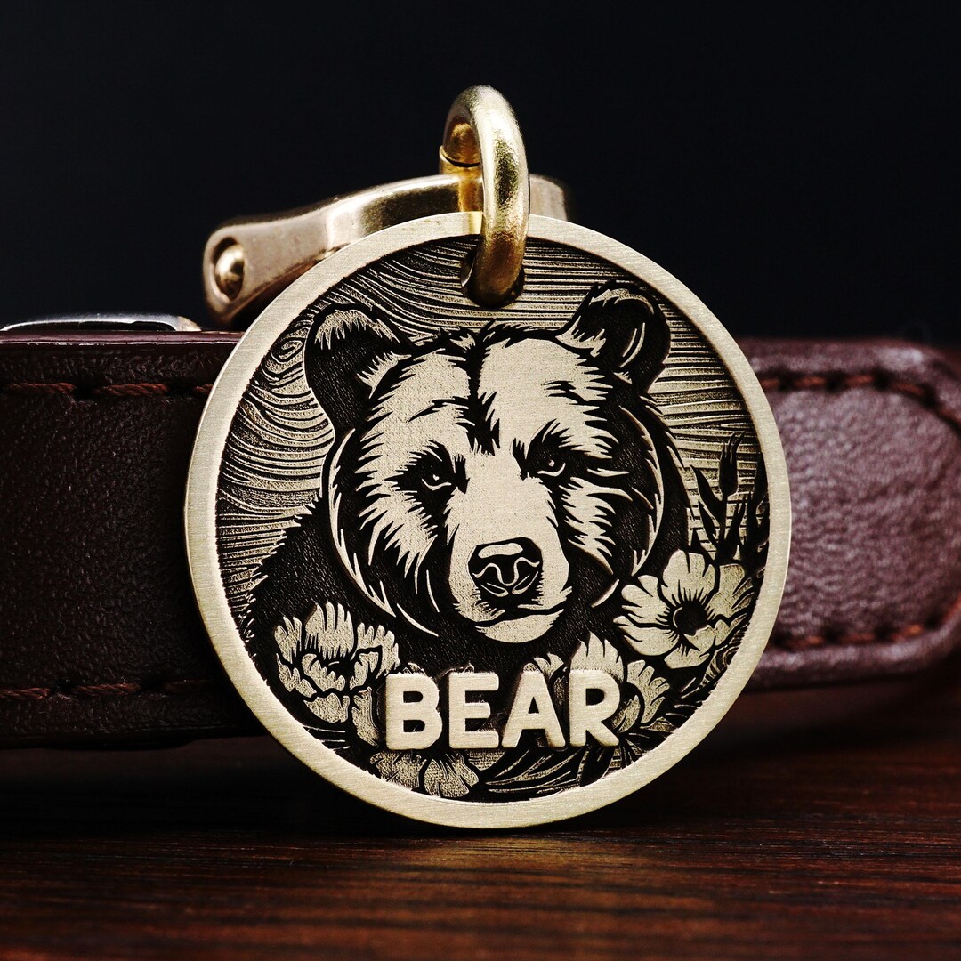 Tag Bea Personalized Bear Dog Tag, Cat Tag, Flower Pet ID Tag, Grizzly Dog ...