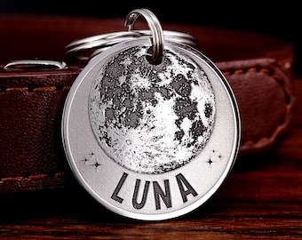 Custom Dog tag, Moon Dog Collar Tag, Cat Collar Tag, Engraved Pet Tag, Pet Name Tag, Dog owner Gift