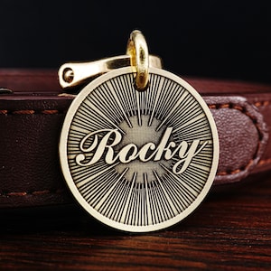 Custom Brass Sun Dog Tag, Cat Tag, Personalized Sunshine Pet ID Tag, Celestial Pet ID Tag, Simple Dog Collar Tag