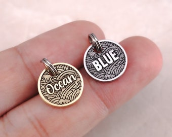 Personalized Brass Cat Tag, Custom Cat Name Tag, Kitten Tag, Ocean Wave Tiny Pet Tag