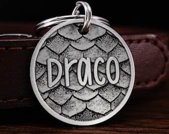 Personalized Dragon Scale Dog Tag, Cat Tag, Custom Copper Pet ID Tag, Brass Dragon Collar Tag