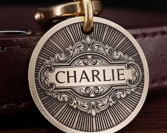 Personalized Dog Tag, Pet ID Tag, Custom Brass Dog Tag, Vintage Style Pet ID for Dog and Cat