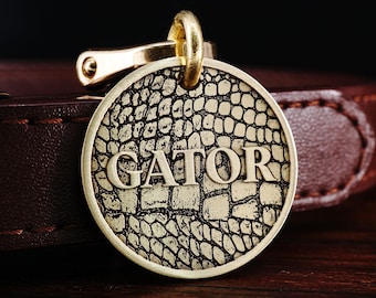 Personalized Brass Gator Dog Tag, Crocodile Dog Collar Tag, Alligator Pet Tag
