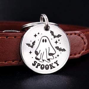 Custom Ghost Dog Name Tag, Halloween Dog Tag, Spooky Pet Tag, Cat Tag, Halloween Dog Collar Tag, Bat Pet ID Tag