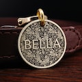 Custom Brass Wild Floral Pet Tag: Engraved Dog Cat ID product logo