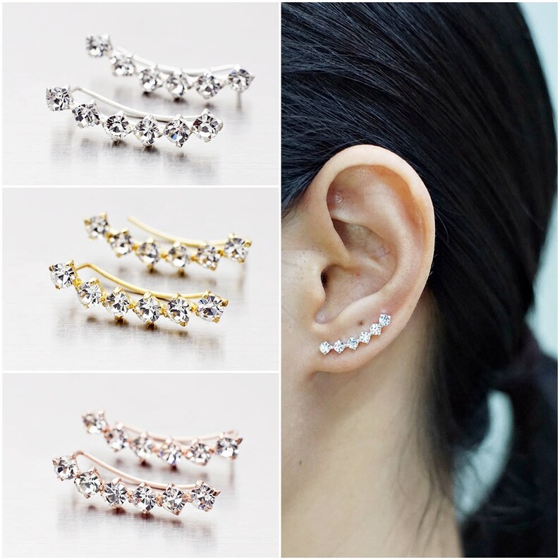 925 Sterling Silver Ear Climbers Ear Cuff Earrings Gold | Etsy