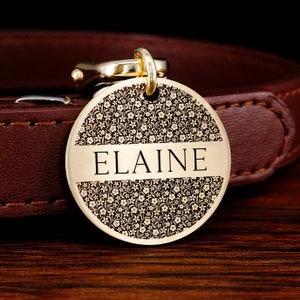 Engraved Brass Pet Tag: Personalized Floral Dog & Cat ID Tag