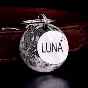 Luna Dog Tag, Custom Moon Dog Tag, Unique Near and Far Side of the Moon Pet Tag, Moon Cat Tag, Moon Phase Dog Tag, Planet Dog Tag