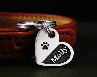 Personalized Two Tone Heart Cat Tag, Tiny Heart Pet Tag, Kitten Tag, Puppy Tag, Cat Collar tag, Microchipped Pet ID Tag, Gift for Cat