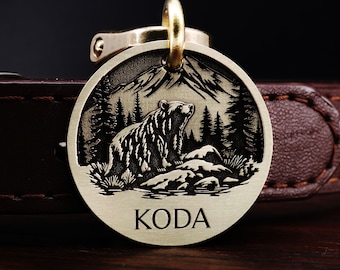 Custom Bear Forest Mountain Dog Tag, Cat Tag, Pet ID Tag, Mountain Dog Tag, Dog Collar Tag