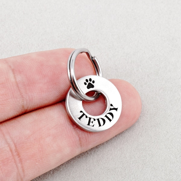 Custom Cat ID Tag, Small Pet Tag, Engraved Kitten and Puppy Tag, Washer Cat Tag