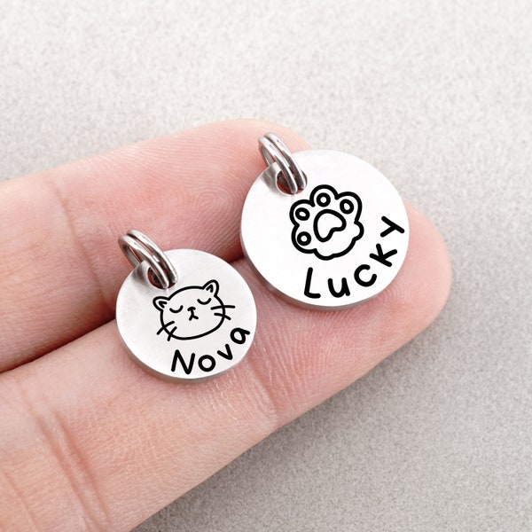 Custom Cat Tag, Tiny Pet Tag, Engraved Kitten and Puppy Tag, Cute Kawaii Pet Tag