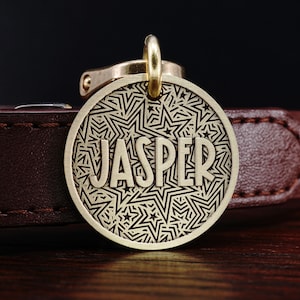 Custom Brass Star Dog Tag, Cat Tag, Engraved Sparkle Star Pet ID Tag, Personalized Dog Name Tag
