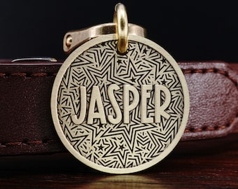 Custom Brass Star Dog Tag, Cat Tag, Engraved Sparkle Star Pet ID Tag, Personalized Dog Tag