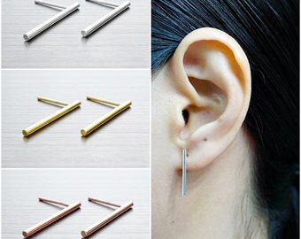 925 Sterling Silver Earrings, Bar Earrings, Gold Plated Earrings, Rose Gold Plated Earrings, Stud Earrings (Code : EG79)