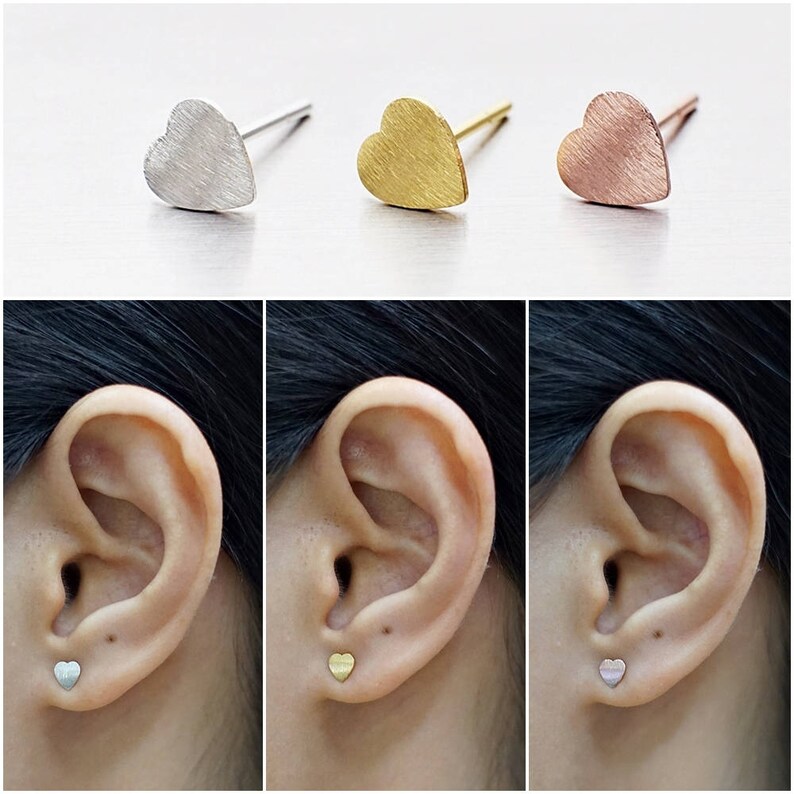 Gold Plated Earrings 925 Sterling Silver Earrings Code : EC40 Heart Earrings Rose Gold Plated Earrings Stud Earrings Brushed Earrings