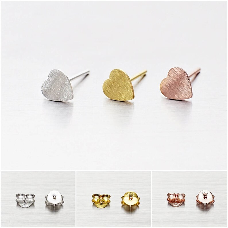 Gold Plated Earrings 925 Sterling Silver Earrings Code : EC40 Heart Earrings Rose Gold Plated Earrings Stud Earrings Brushed Earrings