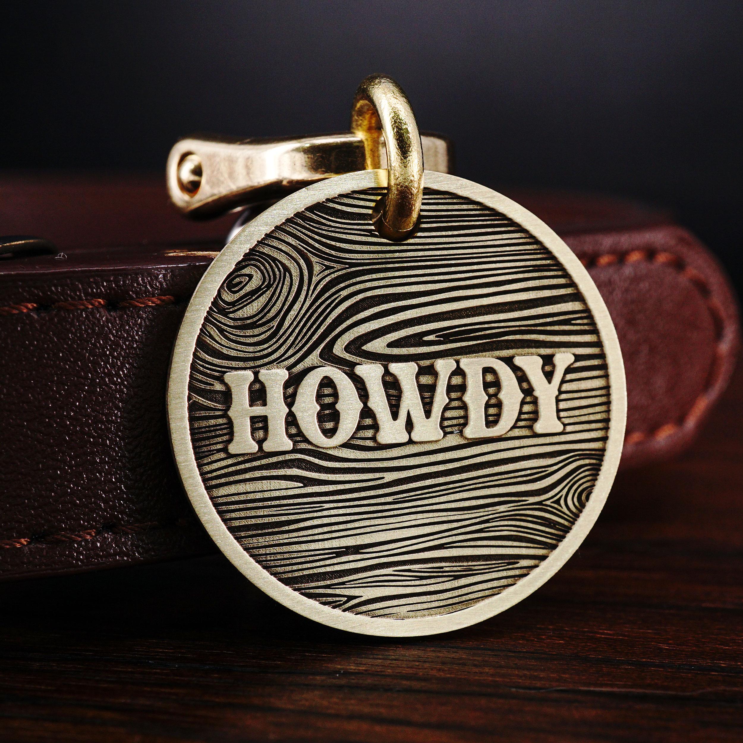 Personalized Wood Pattern Dog Tag, Cat Tag, Custom Pet ID Tag, Engraved Brass Dog Name Tag, Natural Dog Tag