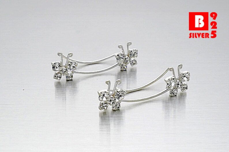 Crystal Earrings Pins Code : ED110A Butterfly Earrings 925 Sterling Silver Ear Climbers Ear Cuff Earrings