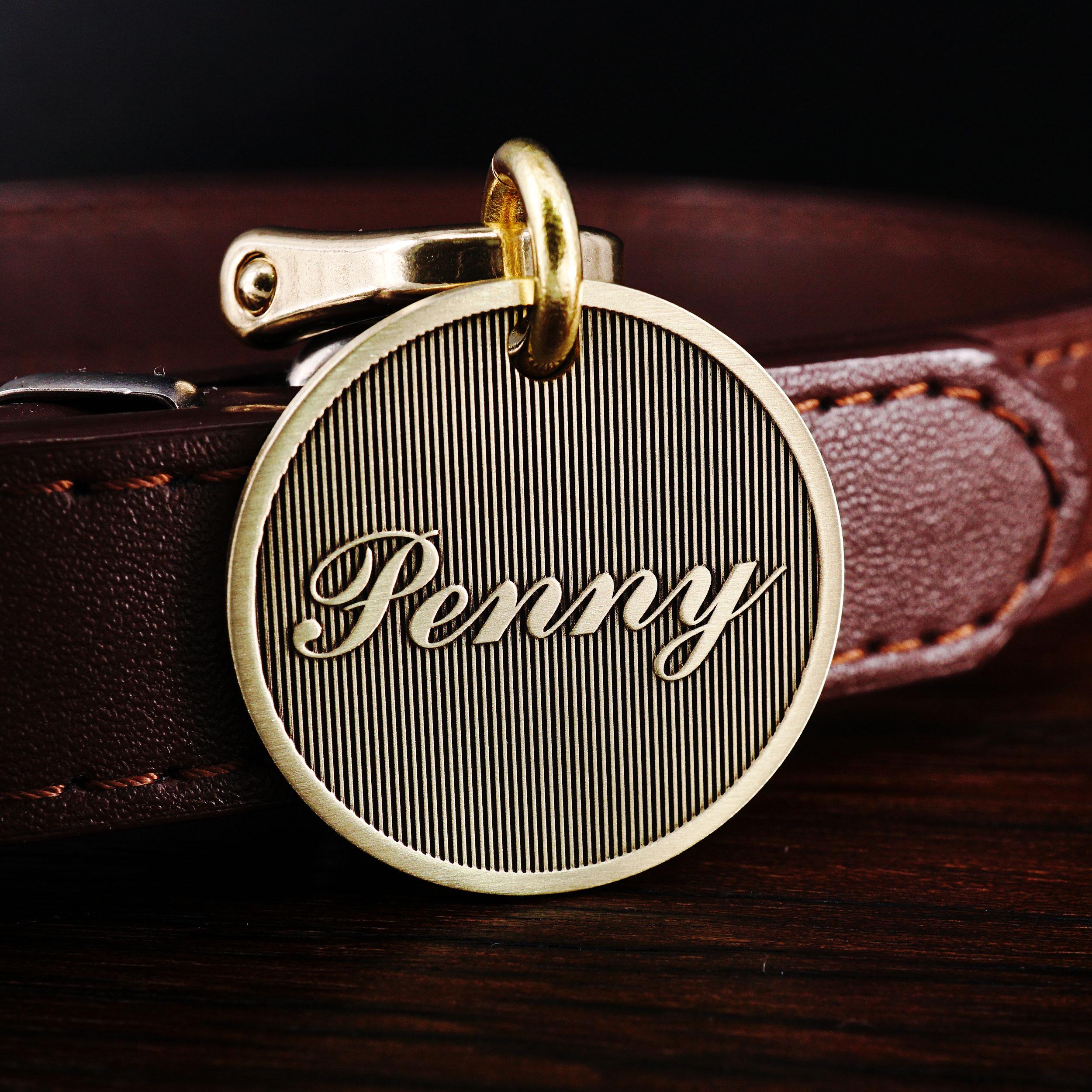 Personalized Brass Stripe Dog Tag, Custom Geometric Pet ID tag, Engraved Simple Dog Tag, Cat Tag