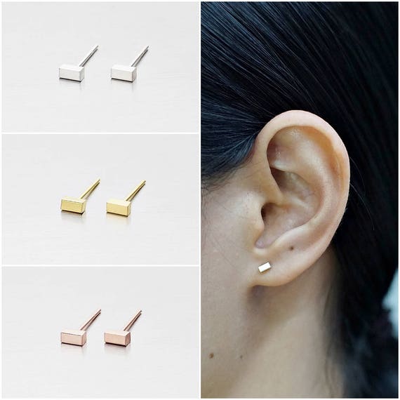 STERLING SILVER Earring Stud Gold Bar /& Circle Dot Earring Stud ALLERGY FREE