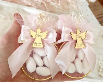 Cadeau de baptême personnalisé, ange doré, souvenir confettis amandes