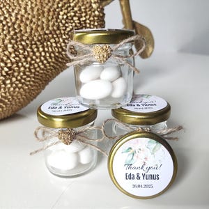 Lot de 50 faveurs de bonbons aux amandes personnalisées pour invité, amandes en pot, faveur de bonbons aux amandes de mariage, faveur de bonbons de fiançailles, cadeau pour invité