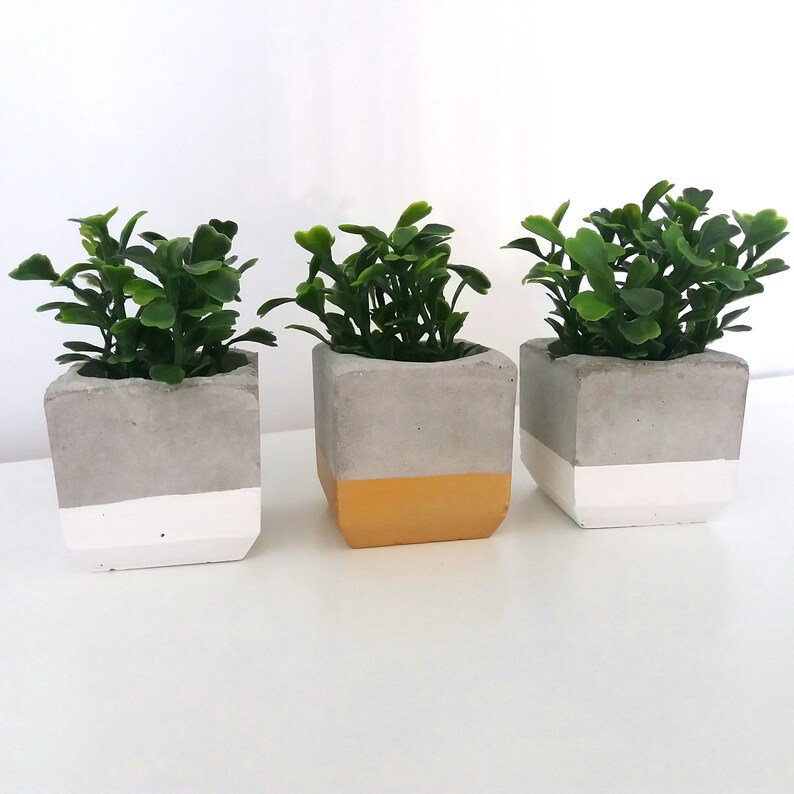 Mini Artificial Plants In Concrete Pot Artificial Plant In Etsy