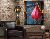 Pink Asian Lantern, Blue Door, Texture, Culture, wall art, custom sizes, Photography for home Decor, Fine Art Print, Multiple Sizes