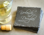 Personalized Coaster Gift Set, Custom Coasters, Custom Engraved Slate Coaster Set Wedding Shower, Housewarming Gift, New Couple