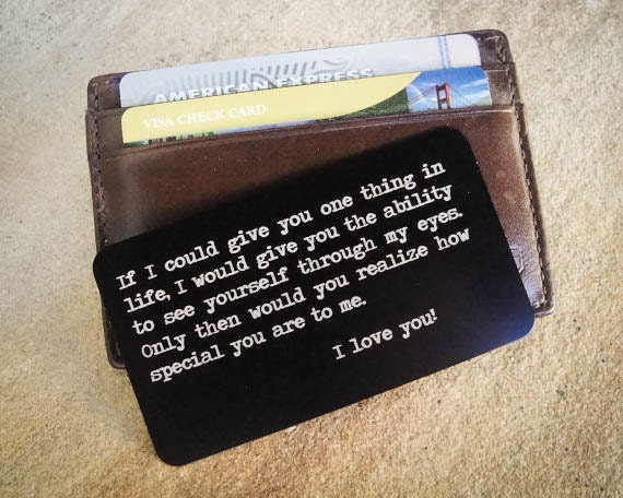 Husband Gift Engraved Wallet Card Insert Boyfriend Gift Valentines Day Personalized Stainless Steel Wallet Love Note Insert Love Message Grooms Gift for Him