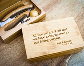 Personalized Bottle Opener Set, Custom Bamboo Box, Custom Corkscrew, Engraved Corkscrew Set: Father of the Bride Gift, Groom's Gift for Him