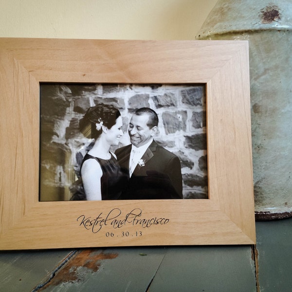 5x7 Personalized Picture Frame. Engraved Wood Frame. Wedding. Anniversary. New Baby. Pet Memorial.