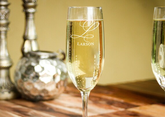 2 custom champagne glasses