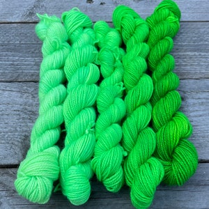 Green means go! Ombre gradient set of five tonal mini skeins, hand dyed
