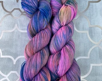 Alpine Wildflower: superwash merino/nylon blend, fingering weight 4ply sock yarn, high twist OOAK full sized 100g skein